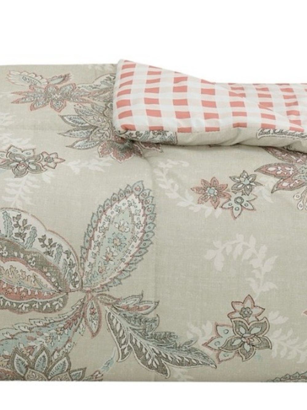 Floral Paisley Comforter Set in Sage and Blush - Home Bedding reversible. - Picture 2 of 6
